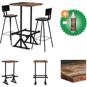 vidaXL 3-delige Barset massief gerecycled hout meerkleurig - Set tafel en stoelen - Inclusief Houtreiniger en verfrisser