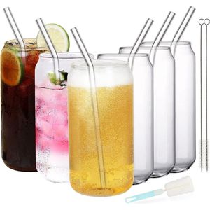 550 ml longdrinkglazen, set van 6, drinkglazen in blikvorm, glazen beker met rietje, dikke Coca Cola-glazen, kan gevormd glas voor iced koffie, bier, smoothies, milkshakes