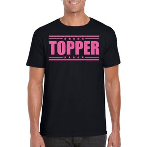 Toppers - Bellatio Decorations Verkleed T-shirt voor heren - topper - zwart - roze glitters - feestkleding S