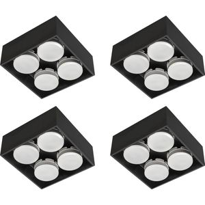 Cube Plafonniere met 4 lichtpunten - Draaibaar licht - Staal - 20 x 20 cm - GX53 - Zwart - 4PACK