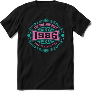 1986 The One And Only | Feest Kado T-Shirt Heren - Dames | Cobalt - Licht Roze | Perfect Verjaardag Cadeau Shirt | Grappige Spreuken - Zinnen - Teksten | Maat M