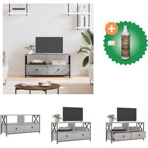 vidaXL Tv-meubel 90x33x45 cm bewerkt hout grijs sonoma eikenkleurig - Kast - Inclusief Houtreiniger en verfrisser