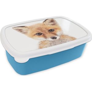 Broodtrommel Blauw - Lunchbox - Brooddoos - Vos - Dieren - Oranje - Natuur - 18x12x6 cm - Kinderen - Jongen