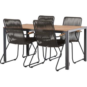 Break tuinmeubelset tafel 90x150cm naturel, 4 stoelen Bois zwart.