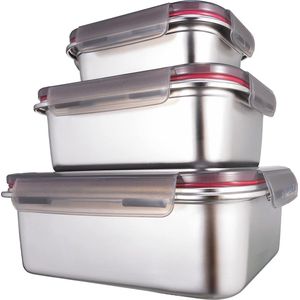 Vershouddozen van roestvrij staal/Luchbox met luchtdicht deksel, set van 3, meal prep voorraaddoos, voedselcontainer voor de keuken