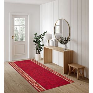 Tapiso Antislip Rubber Mat Rood Beige Klassiek Modern Rubbermat Tapijt Maat- 80x900