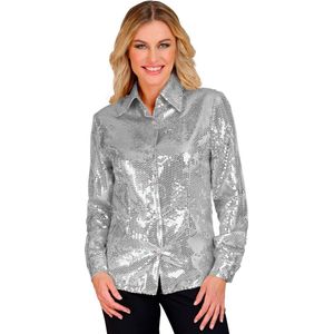 Widmann - Jaren 80 & 90 Kostuum - Pailletten Blouse Silver Shine Vrouw - Zilver - Large / XL - Carnavalskleding - Verkleedkleding