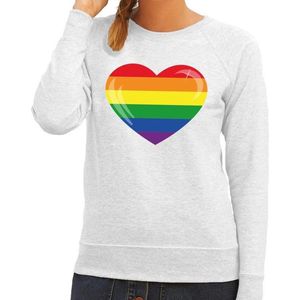 Gay pride regenboog hart sweater grijs - lesbo sweater voor dames - gay pride S