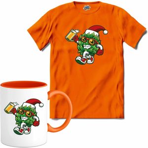 Kerstman zijn beste hulpje - T-Shirt met mok - Meisjes - Oranje - Maat 12 jaar