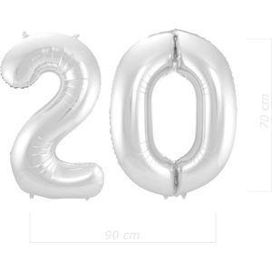 Ballon Cijfer 20 Jaar Zilver 70Cm Verjaardag Feestversiering Met Rietje