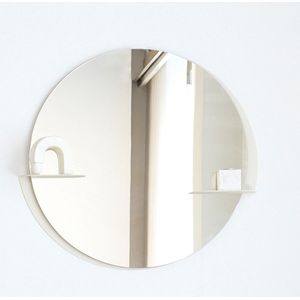 Indusigns Spiegel Rond - Wandspiegel met plank - Muurspiegel / Mirror / Glas Ø65cm / Wit / Groot / Organisch / Staal / Metaal / Design / Woondecoratie / Plankje / Uniek / Interieur - Modern / Industrieel - Hal / Toilet / Wc / Woonkamer / Slaapkamer