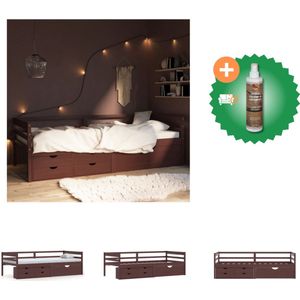 vidaXL Bedframe met lades en kast grenenhout donkerbruin 90x200 cm - Bed - Inclusief Houtreiniger en verfrisser