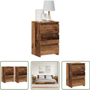 The Living Store Nachtkastjes 2 st 40x35x62,5 cm bewerkt hout oud houtkleurig - Nachtkastje - Kastje - Slaapkamer - Houten Meubel - Vintage Stijl