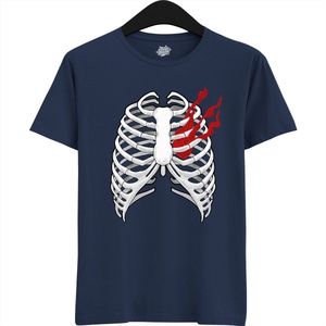 Smoking Heart Ribcage - Halloween Ribbenkast Dames / Heren Unisex T-shirt - Grappig Kostuum Shirt Idee Volwassenen - T-Shirt - Unisex - Navy Blue - Maat XXL