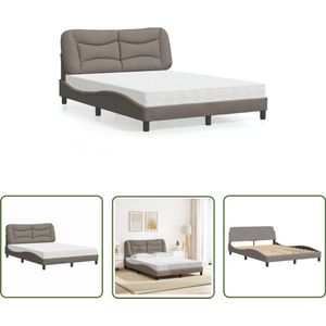 vidaXL Bed met matras - Taupe - 140x190 cm Bed Frame - Tweepersoons Bed - Boxspring - Tapijt - Slaapkamer Meubels