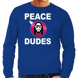 Hippie jezus Kerstbal sweater / Kerst trui peace dudes blauw voor heren - Kerstkleding / Christmas outfit M