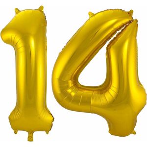 Folat Folie ballonnen - 14 jaar cijfer - goud - 86 cm - leeftijd feestartikelen