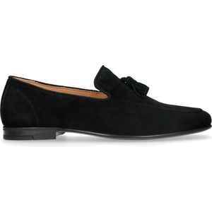 Manfield - Heren - Zwarte suède loafers met kwastjes - Maat 45