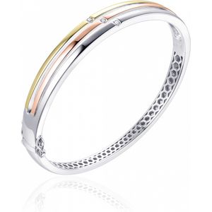 Gisser Jewels - Armband - Bangle gezet met 3x Zirkonia - 8mm Breed - Maat 60 - Tri-color Verguld Zilver 925 - SB18T-60 - Sieraad - Dames - 925 Zilver