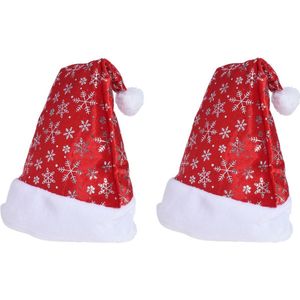 4x Rode kerstmutsen met sneeuwvlokken voor volwassenen - Kerstaccessoires kerstmutsen