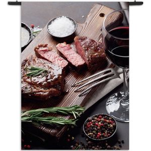 Mezo Wandkleed Beef met Rode Wijn Rechthoek Verticaal XXL (250 X 180 CM) - Wandkleden - Met roedes