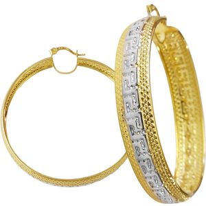 Bicolor Gouden Oorringen 56 mm 10 mm 14 karaats Grieks