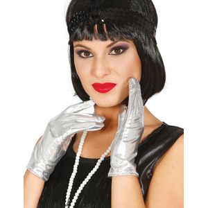 Metallic zilveren verkleed handschoenen kort 22 cm - Carnaval - Party/feest handschoenen