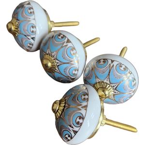 4 x Prachtige RiaD deurknop keramiek vintage baroque licht blauw - met schroef voor kast - DIY - kastknop- Meubelknop - Deurknoppen voor kasten - Meubelbeslag - Deurknopjes - Meubelknoppen