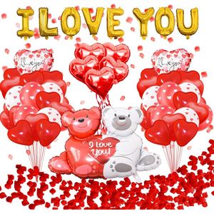 Valentijnsdag decoratie, decoratie Valentijnsdag, ballon XXL, Valentijnsdag decoratieset, hartvormige ballonnen, rozenblaadjes, decoratie voor Valentijnsdag, huwelijksaanzoek