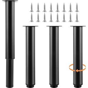 Verstelbare zwart metalen meubelpoten set van 4 - verstelbare stalen bedpoten 25 cm - 42 cm - meubelpoten voor meubels en bank