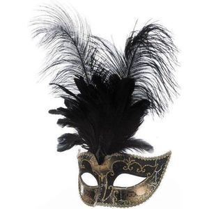 Venetiaans masker grote veren met muzieknoot zwart