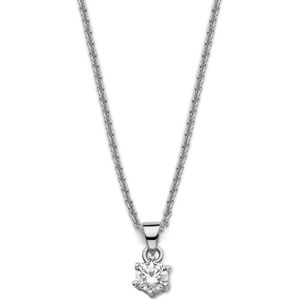 New Bling 9NB-0582 Zilveren Ketting met hanger - Dames - Zirkonia - Chaton - 5 mm - Ankerschakel - 40 + 5 cm - Zilverkleurig