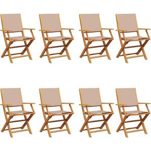 vidaXL inklapbare tuinstoelen set van 8 taupe Tuinstoel - Acacia Hout - Inklapbare Stoel - Buitenstede - Lounge Stoel
