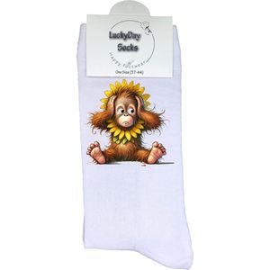 Aapje - Opkikker - Grappige sokken - Valentijn cadeau - Verjaardag cadeau - Sint cadeau - Leuke sokken - Vrolijke sokken - Chimpansee - Zonnebloem - Oortjes - Cadeautje - Grappig cadeau - Kerstcadeau - Vaderdag - Moederdag - Socks maken Happy - 37-44