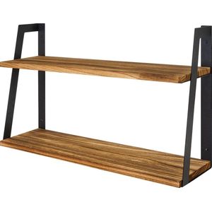 LifeGoods Zwevende Wandplank - 41cm - 2 Laags - Industrieel - Hout - Zwart/Bruin