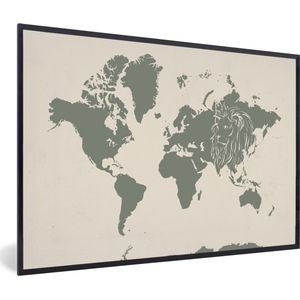 Fotolijst incl. Poster - Wereldkaart - Dieren - Leeuw - 60x40 cm - Posterlijst