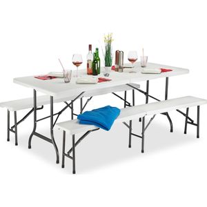 Relaxdays biertafel en banken - opvouwbaar - biertafelset - picknicktafel voor feesten wit