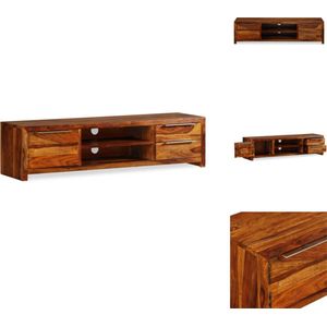 vidaXL tv-meubel Sheesham - bruin 120x30x30cm - houten - massief sheeshamhout - 2 planken - 2 laden - deur - eenvoudige montage - Kast