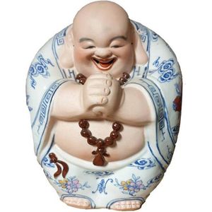 Fine Asianliving Chinese Boeddha Beeld Porselein Lucky Handgeschilderd B21xD20xH26cm