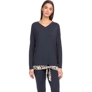 Vamp Pyjama Dames Volwassenen Modal | Lange Mouw Lange Broek | Grote Maten | Winter Pyama Dames Volwassenen | Navy/Beige 15141/572 XXL