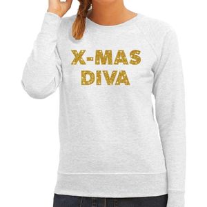 Foute Kersttrui / sweater - Christmas Diva - goud / glitter - grijs - dames - kerstkleding / kerst outfit L