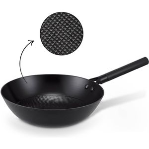 Brabantia Patron Wokpan Non-Stick - Ø 28 cm –100% PFAS-Vrije Antiaanbaklaag –luxe Design Alu handgreep -Geschikt voor Inductie - 100% Gerecycled geperst ijzer– Zwart
