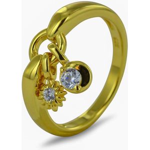 Silventi 9SIL-21859 Zilveren Ring - Dames - Zirkonia - Zon en Maan - 4,5 mm Doorsnee - Maat 54 - Zilver - Gold Plated (Verguld/Goud op Zilver)