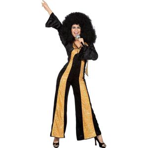 Wilbers & Wilbers - Jaren 80 & 90 Kostuum - Catsuit Disco Diva Chaka Khan - Vrouw - Zwart, Goud - Maat 42 - Carnavalskleding - Verkleedkleding
