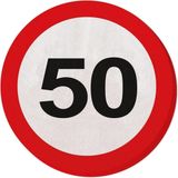 40x 50 jaar leeftijd themafeest servetten verkeersbord 33 cm rond - Vijftigde/50e verjaardag papieren wegwerp tafeldecoraties