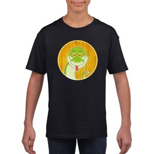 Kinder t-shirt zwart met vrolijke slang print - slangen shirt - kinderkleding / kleding 134/140