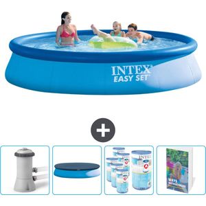 Intex Rond Opblaasbaar Easy Set Zwembad - 396 x 84 cm - Blauw - Inclusief Pomp Afdekzeil - Filters - Zwembadgids