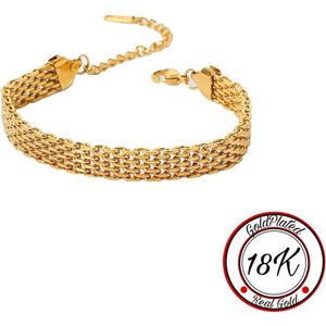 Borasi Platte Schakel Armband | 18k Goldplated | Roestvrij Staal | 17cm tot 22 cm Verstelbaar | Goud | Best Verkochte Sieraden | Vrouwen Cadeau