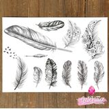 GetGlitterBaby® - Henna Plak Tattoos / Tijdelijke Tattoo / Nep Tatoeage / Fake Tattoo / Festival Tattoes / Temporary Face Body Glitter Tattoo Sticker - Veren
