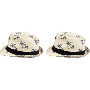Toppers - Boland Verkleed hoedje voor Tropical Hawaii party - 2x - palmbomen print - volwassenen - Carnaval